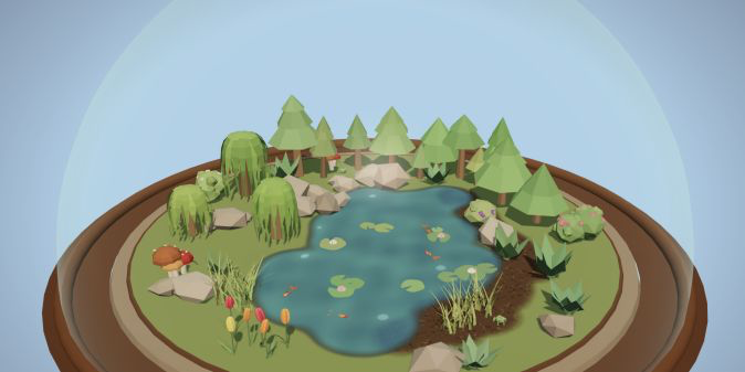 A serene terrarium builder with a miniature landscape